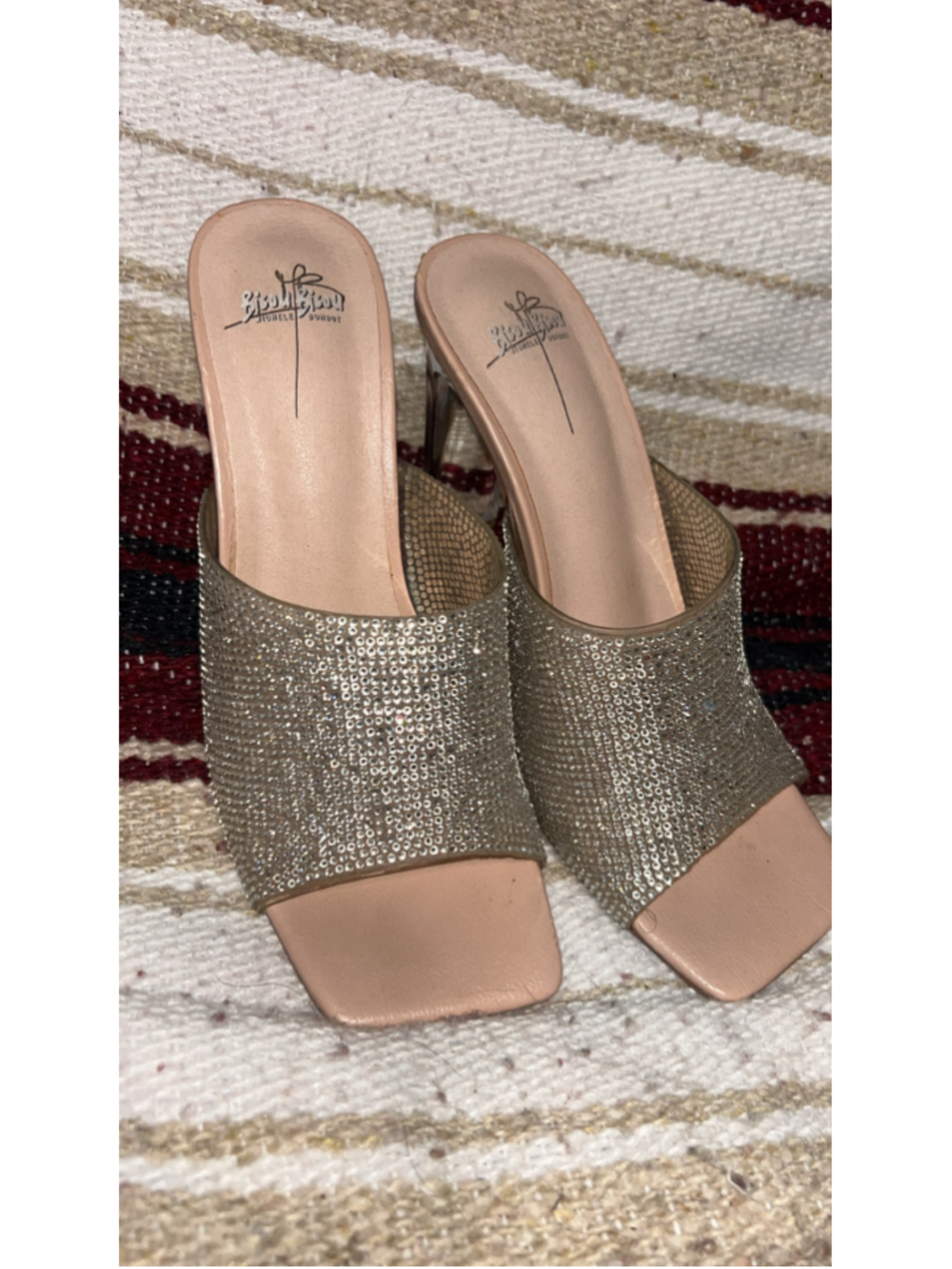 Women's Unbranded Rhinestone Mules with Clear Heels
